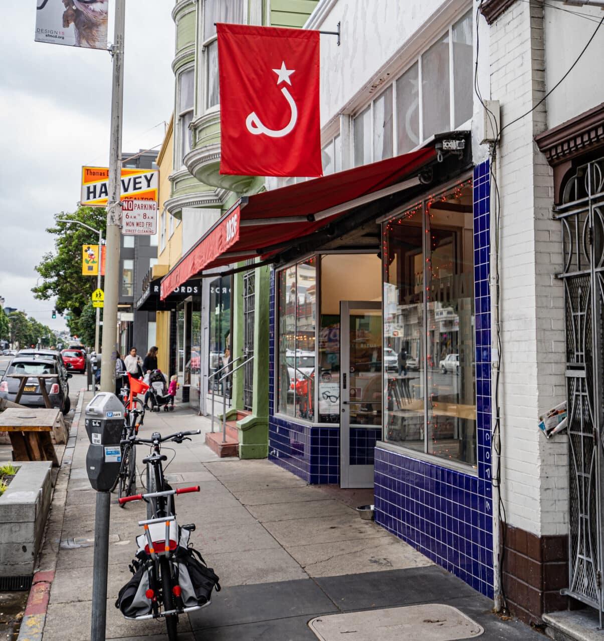 Ritual flag at storefront