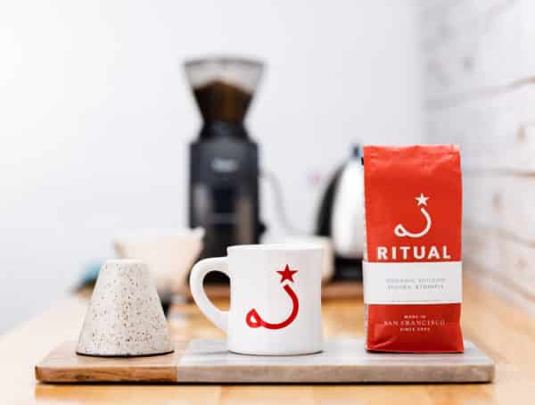 white diner mug with coffee bag