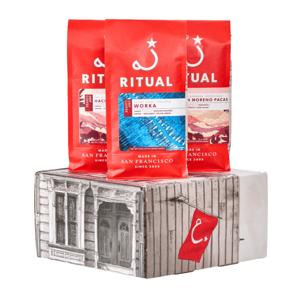 3 drip coffees on top of gift box