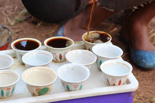 Pouring coffee into Ethiopian cups called "cini."