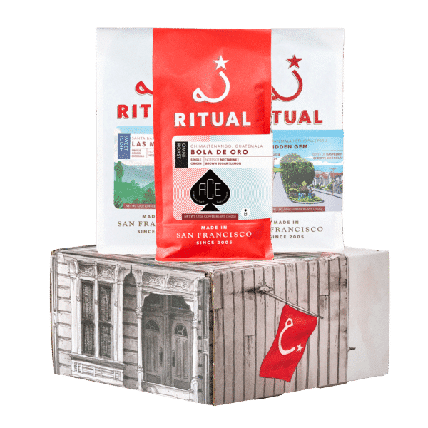 1 omni-roast and 2 espresso bags on top of gift box