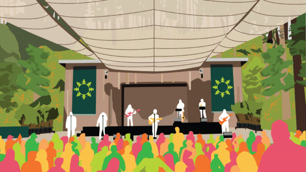 Illustration of a band playing on stage at Stern Grove