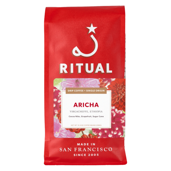 Red bag of Aricha drip coffee