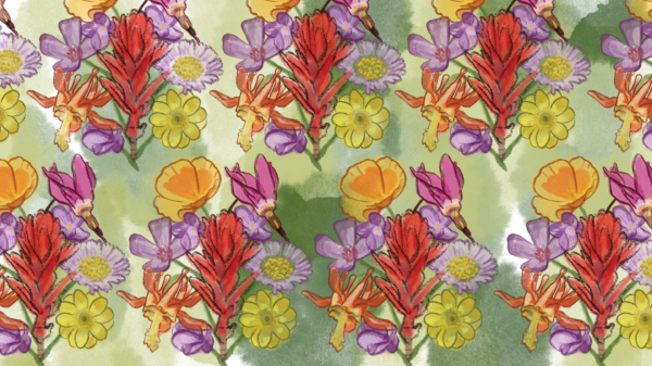 Illustration of a bouquet of flowers in a pattern