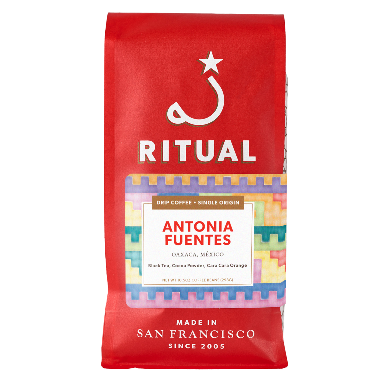 red 10.5oz bag of Antonia Fuentes drip coffee