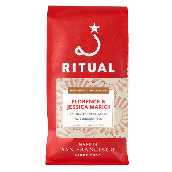 Red bag of Florence & Jessica Marigi drip coffee